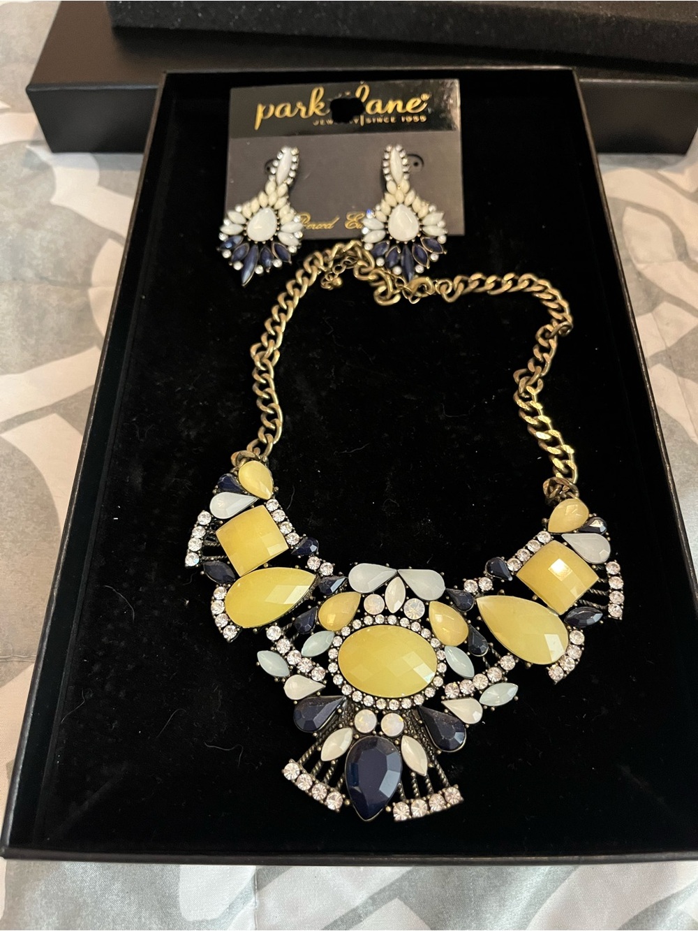Park Lane Yellow, Navy & Cream Statement Necklace with Earrings